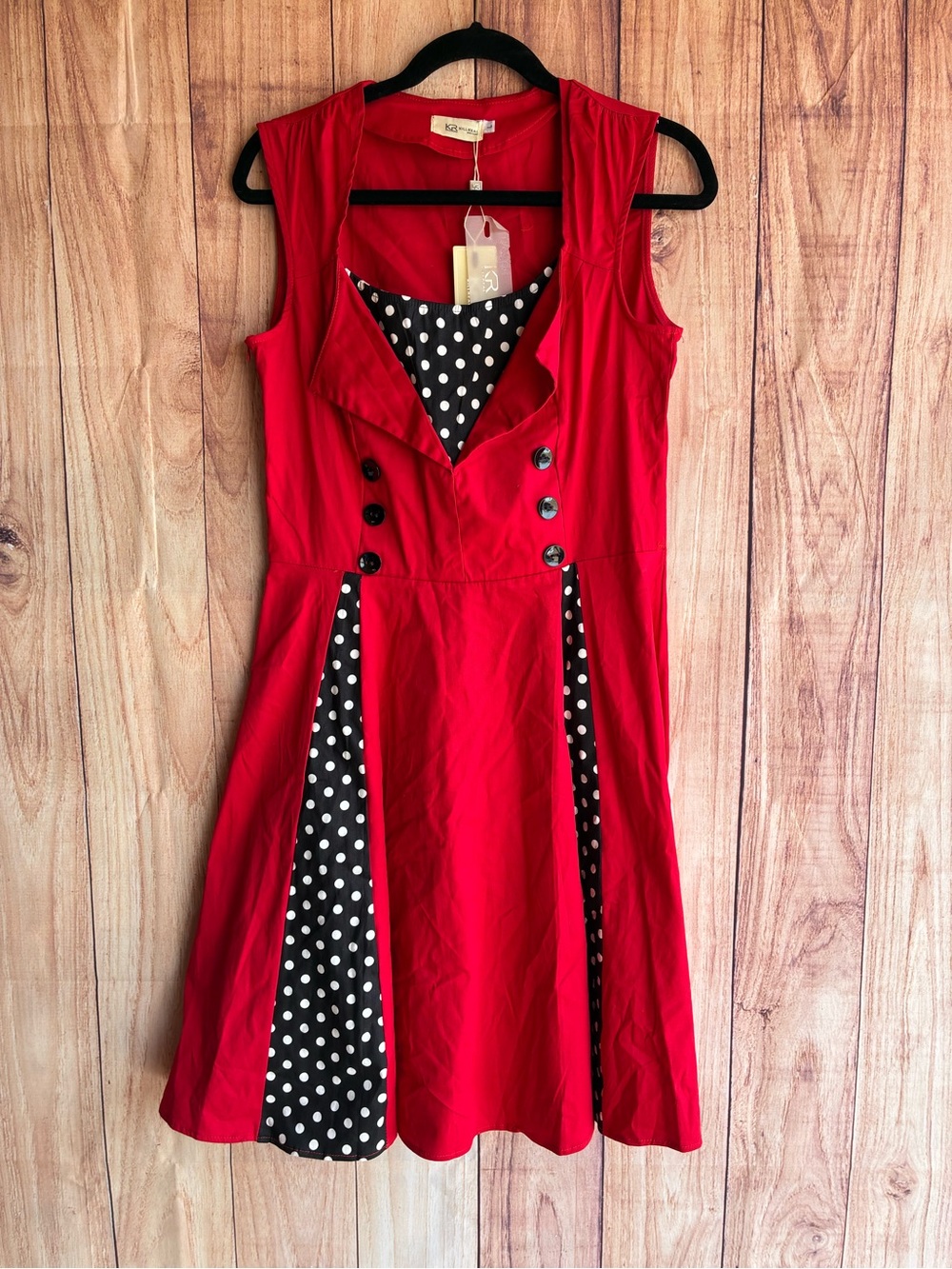 NWT KILLREAL Polka Dot Retro Vintage Style Cocktail Party Swing Dress Size L - Picture 6 of 13